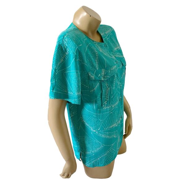 Liz Claiborne Collection Womens Size 4 Teal Button Front Blouse Short Sleeve - Picture 3 of 8